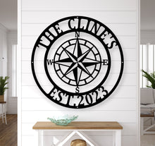 Load image into Gallery viewer, Personalized Compass Rose Metal Sign - Nautical Address Wall Art - Coordinates Wall Decor - Housewarming -Free Shipping - Custom Coordinates