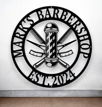 Load image into Gallery viewer, Barber Shop Sign, Personalized Barber Sign, Custom hairstylist Sign, Metal Hairdresser Décor, Barbershop Open Sign, Gift for Barber