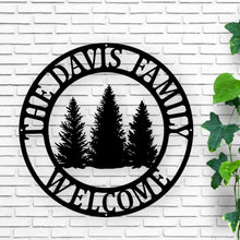 Load image into Gallery viewer, Metal Pine Tree Monogram | Customizable Name Sign, Rustic Home Décor, Personalized Gift, Nature-Inspired Wall Art, Farm Sign,