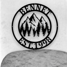 Load image into Gallery viewer, Metal Pine Tree Monogram | Customizable Name Sign, Rustic Home Décor, Personalized Gift, Nature-Inspired Wall Art, Farm Sign,