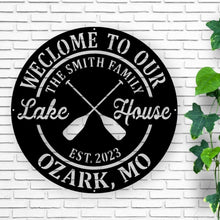 Load image into Gallery viewer, Personalized metal Lake House Sign | Custom Boating Décor | Lake House Wall Art | Nautical Home Sign | Gift for Boat Lovers, metal wall art
