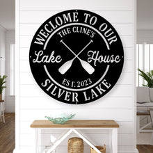 Load image into Gallery viewer, Personalized metal Lake House Sign | Custom Boating Décor | Lake House Wall Art | Nautical Home Sign | Gift for Boat Lovers, metal wall art