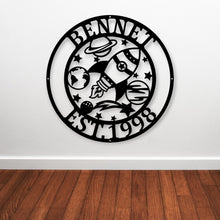 Load image into Gallery viewer, Metal Rocket Sign for Kids | Vintage Space Decor | Nursery Wall Art & Room Decoration | Fun Kids' Room Accessories