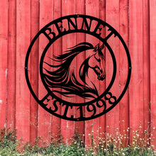 Load image into Gallery viewer, Personalized Horse Outdoor Sign - Custom Rustic Decor for Barn or Stable, Farmhouse Style Wall Art, Equestrian Gift, Name Plate