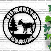 Load image into Gallery viewer, Metal Goat Farm Sign | Rustic Farmhouse Decor | Personalized Name Plaque | Custom Wall Art for Goat Lovers & Farmers