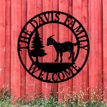 Load image into Gallery viewer, Metal Goat Farm Sign | Rustic Farmhouse Decor | Personalized Name Plaque | Custom Wall Art for Goat Lovers & Farmers