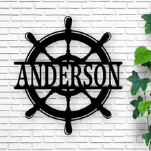 Load image into Gallery viewer, Ship Wheel Metal Sign | Nautical Home Decor, Rustic Wall Art, Coastal Decoration, Marine Theme, Man Cave Decor & Gift Idea