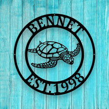 Load image into Gallery viewer, Metal sea turtle, Metal wall art, Metal wall decor, metal turtle, Metal sea life, Under the sea, Turtle decor, ocean decor, Beach decor, art