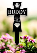 Load image into Gallery viewer, Custom Metal Dog Memorial Cross Stake - Personalized Pet Tribute, Garden Décor, Remembrance, Dog Loss Sympathy Gift, Beautiful Memorial Sign