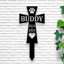 Load image into Gallery viewer, Custom Metal Dog Memorial Cross Stake - Personalized Pet Tribute, Garden Décor, Remembrance, Dog Loss Sympathy Gift, Beautiful Memorial Sign