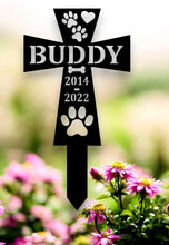 Load image into Gallery viewer, Custom Metal Dog Memorial Cross Stake - Personalized Pet Tribute, Garden Décor, Remembrance, Dog Loss Sympathy Gift, Beautiful Memorial Sign