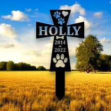 Load image into Gallery viewer, Custom Metal Dog Memorial Cross Stake - Personalized Pet Tribute, Garden Décor, Remembrance, Dog Loss Sympathy Gift, Beautiful Memorial Sign