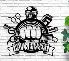 Load image into Gallery viewer, Barber Shop Sign, Personalized Barber Sign, Custom hairstylist Sign, Metal Hairdresser Décor, Barbershop Open Sign, Gift for Barber