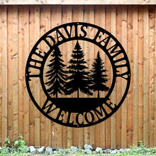 Load image into Gallery viewer, Metal Pine Tree Monogram | Customizable Name Sign, Rustic Home Décor, Personalized Gift, Nature-Inspired Wall Art, Farm Sign,