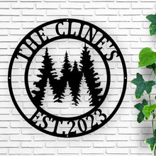 Load image into Gallery viewer, Metal Pine Tree Monogram | Customizable Name Sign, Rustic Home Décor, Personalized Gift, Nature-Inspired Wall Art, Farm Sign,