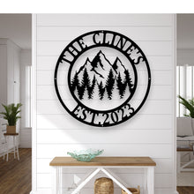 Load image into Gallery viewer, Metal Pine Tree Monogram | Customizable Name Sign, Rustic Home Décor, Personalized Gift, Nature-Inspired Wall Art, Farm Sign,
