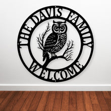Load image into Gallery viewer, Personalized Owl Metal Sign | Custom Home Decor, Unique Gift for Owl Lovers & Bird Enthusiasts, Rustic Wall Art