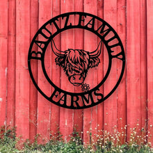 Load image into Gallery viewer, Custom Highland Cow Metal Sign | Personalized Home Décor, Rustic Wall Art, Unique Gift for Cow Lovers & Farmers, Farmhouse Décor, metal cow