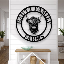 Load image into Gallery viewer, Custom Highland Cow Metal Sign | Personalized Home Décor, Rustic Wall Art, Unique Gift for Cow Lovers & Farmers, Farmhouse Décor, metal cow