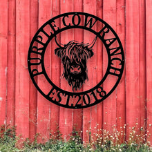 Load image into Gallery viewer, Custom Highland Cow Metal Sign | Personalized Home Décor, Rustic Wall Art, Unique Gift for Cow Lovers & Farmers, Farmhouse Décor, metal cow