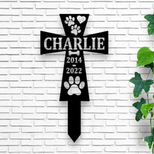 Load image into Gallery viewer, Custom Metal Dog Memorial Cross Stake - Personalized Pet Tribute, Garden Décor, Remembrance, Dog Loss Sympathy Gift, Beautiful Memorial Sign