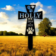 Load image into Gallery viewer, Custom Metal Dog Memorial Cross Stake - Personalized Pet Tribute, Garden Décor, Remembrance, Dog Loss Sympathy Gift, Beautiful Memorial Sign
