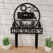Load image into Gallery viewer, Happy Campers Yard sign, Camping Sign, Camper Decor, RV Decor, Family Name Sign