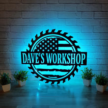 Load image into Gallery viewer, Custom American Flag Workshop Sign | Metal Shop Sign | Free Shipping | Dad Shop | Valentines Day | Garage Sign | USA | Freedom, garage
