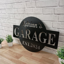 Load image into Gallery viewer, personalized metal shop sign, tool shed sign, Custom Workshop Sign, Personalized Metal Garage Sign / Garage Wall Décor, Metal Wall Décor
