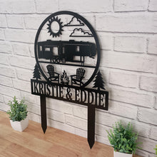 Load image into Gallery viewer, Happy Campers Yard sign, Camping Sign, Camper Decor, RV Decor, Family Name Sign