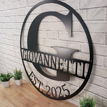 Load image into Gallery viewer, Personalized Family Name Metal Sign, Housewarming Gift, Metal Monogram Sign, Door Hanger, Last Name Sign, Metal Wall Art, Wedding Gift