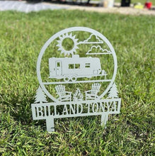 Load image into Gallery viewer, Happy Campers Yard sign, Camping Sign, Camper Decor, RV Decor, Family Name Sign