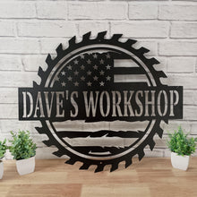 Load image into Gallery viewer, Custom American Flag Workshop Sign | Metal Shop Sign | Free Shipping | Dad Shop | Valentines Day | Garage Sign | USA | Freedom, garage