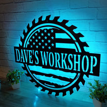 Load image into Gallery viewer, Custom American Flag Workshop Sign | Metal Shop Sign | Free Shipping | Dad Shop | Valentines Day | Garage Sign | USA | Freedom, garage