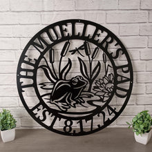 Load image into Gallery viewer, Personalized Frog Family Name Sign / Metal Wall Decor / Monogram Name Ocean Sign / Home Decor / Personalized Outdoor Decor