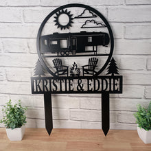 Load image into Gallery viewer, Happy Campers Yard sign, Camping Sign, Camper Decor, RV Decor, Family Name Sign