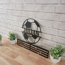 Load image into Gallery viewer, Custom Medal Holder | Personalized Sports Medal Hanger | Display for Ribbons and Medals | Tiered Award Rack | Medal Holder for Kids