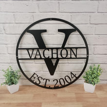 Load image into Gallery viewer, Personalized Family Name Metal Sign, Housewarming Gift, Metal Monogram Sign, Door Hanger, Last Name Sign, Metal Wall Art, Wedding Gift