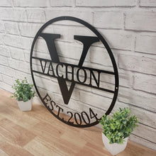 Load image into Gallery viewer, Personalized Family Name Metal Sign, Housewarming Gift, Metal Monogram Sign, Door Hanger, Last Name Sign, Metal Wall Art, Wedding Gift