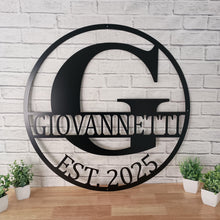 Load image into Gallery viewer, Personalized Family Name Metal Sign, Housewarming Gift, Metal Monogram Sign, Door Hanger, Last Name Sign, Metal Wall Art, Wedding Gift