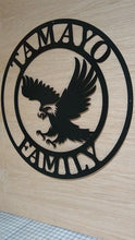 Load and play video in Gallery viewer, metal eagle sign, eagle's nest monogram, last name metal sign, eagle hoome decor, eagle wall art,