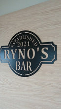 Load and play video in Gallery viewer, Vintage Metal Bar Sign - Established Wall Decor - Personalized Bar Sign - Lounge - Tap