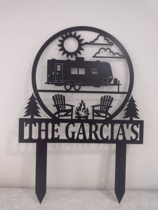 Happy Campers Yard sign, Camping Sign, Camper Decor, RV Decor, Family Name Sign