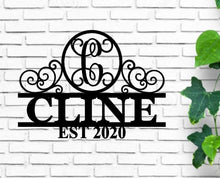 Load image into Gallery viewer, Personalized Family Name Metal Sign, Housewarming Gift, Metal Monogram Sign, Door Hanger, Last Name Sign, Metal Wall Art, Wedding Gift