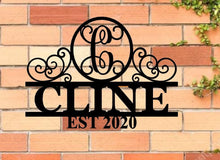 Load image into Gallery viewer, Personalized Family Name Metal Sign, Housewarming Gift, Metal Monogram Sign, Door Hanger, Last Name Sign, Metal Wall Art, Wedding Gift
