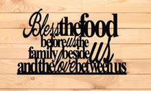 Load image into Gallery viewer, Bless the food before us the family beside us and the love between us, metal monogram, metal wall decor, metal quote, Housewarming Gift