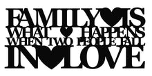 Load image into Gallery viewer, Family what happens when two people fall in love, metal monogram, metal wall decor, metal quote, Housewarming Gift, Christmas gift
