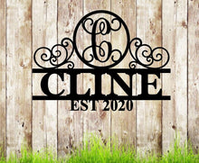 Load image into Gallery viewer, Personalized Family Name Metal Sign, Housewarming Gift, Metal Monogram Sign, Door Hanger, Last Name Sign, Metal Wall Art, Wedding Gift