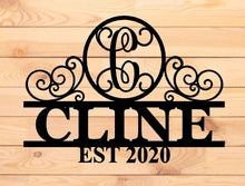Load image into Gallery viewer, Personalized Family Name Metal Sign, Housewarming Gift, Metal Monogram Sign, Door Hanger, Last Name Sign, Metal Wall Art, Wedding Gift