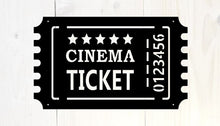 Load image into Gallery viewer, metal cinema ticket, movie ticket, metal movie room decor